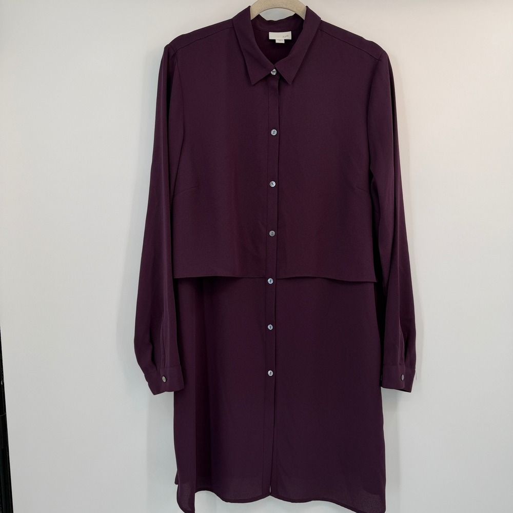 J Jill Tiered Button Down Tunic Top Plum Purple Long Sleeve Tall Large Modest